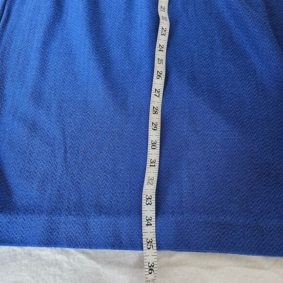 St. John Royal Blue Sheath Dress Size 14 Wool Blend Faux Wrap Cap Sleeves Mature - Picture 7 of 8
